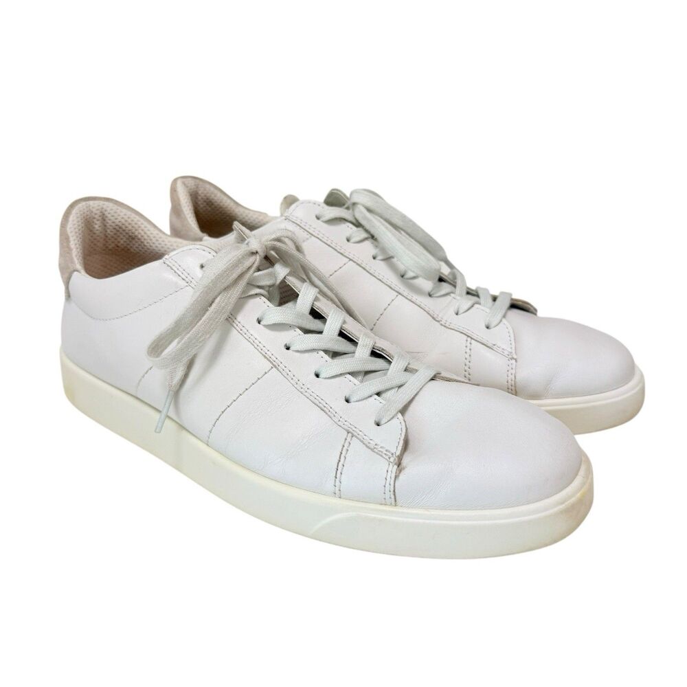 Ecco Mens Street Lite Retro Sneaker Sz 44 10-10.5 WHITE / GRAVEL Leather Low Top
